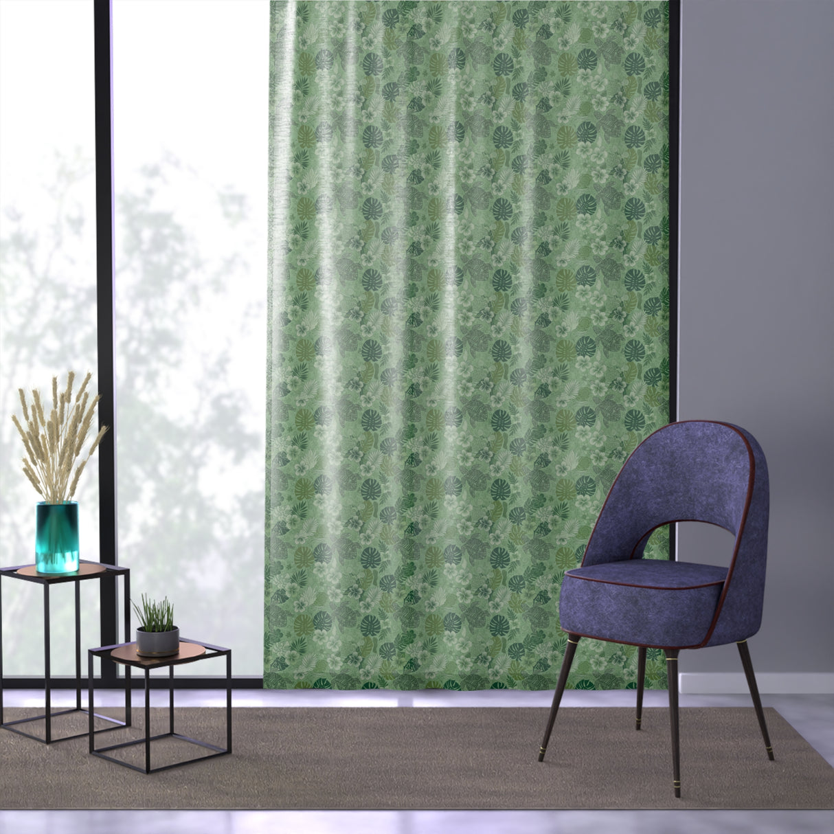 Green Sea Turtle and Palms Pattern Window Curtain