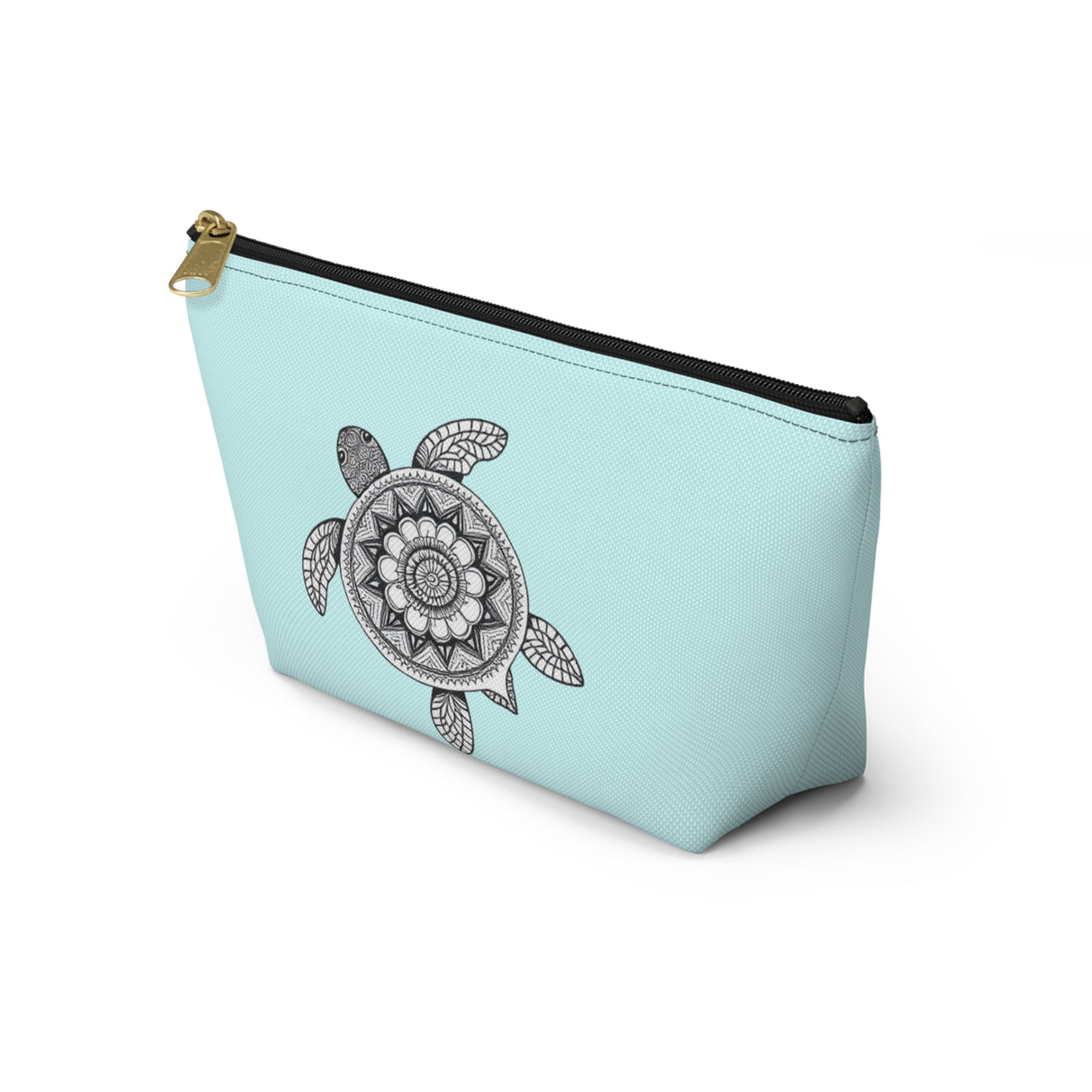 Boho White and Blue Sea Turtle Print Accessory Pouch