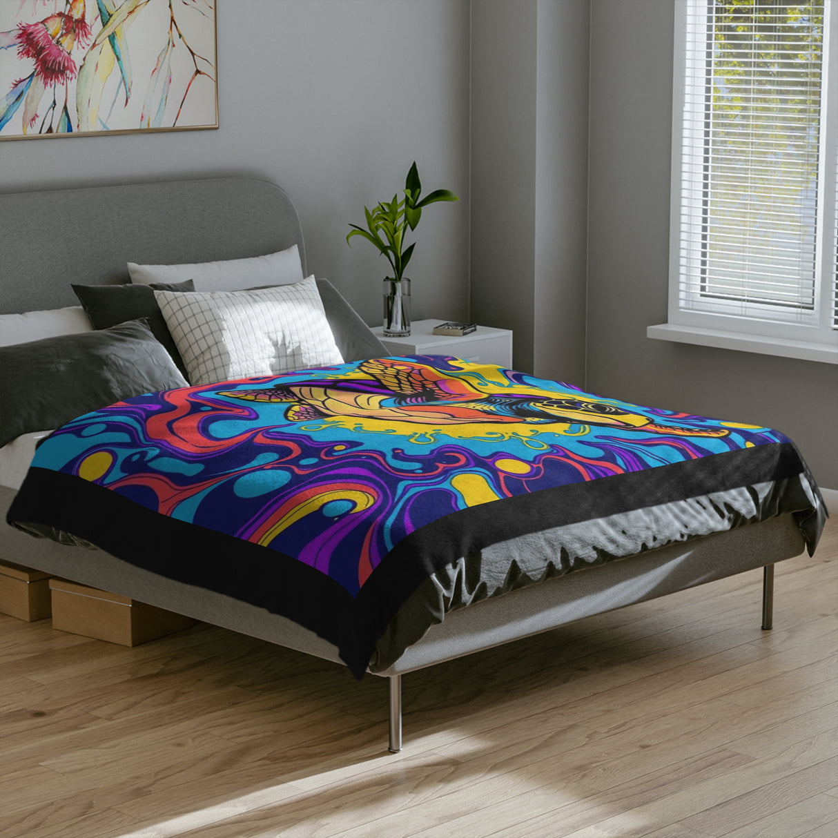 Colorful Sea Turtle-Themed Velveteen Microfiber Blanket - 3 Sizes