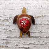 Wooden Sea Turtle Magnet Red Hibiscus Flower (1 magnet approx. 2+ inches) Wood Sea Turtle Magnet gift for fridges cabinets doors!
