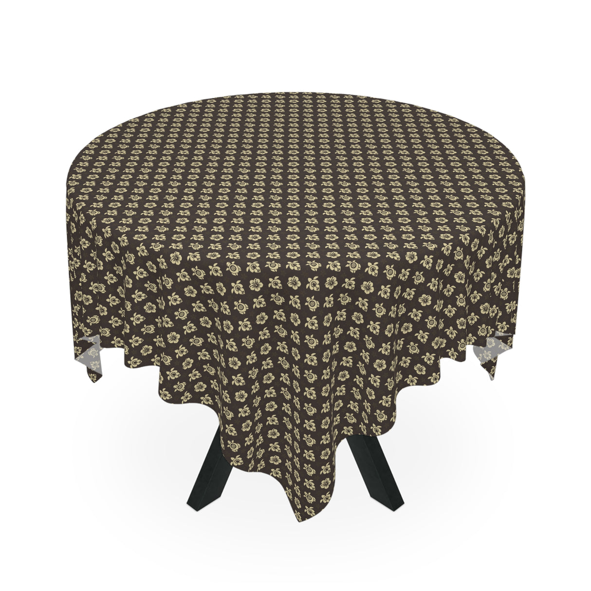 Dark Brown Sea Turtle and Floral Print Tablecloth