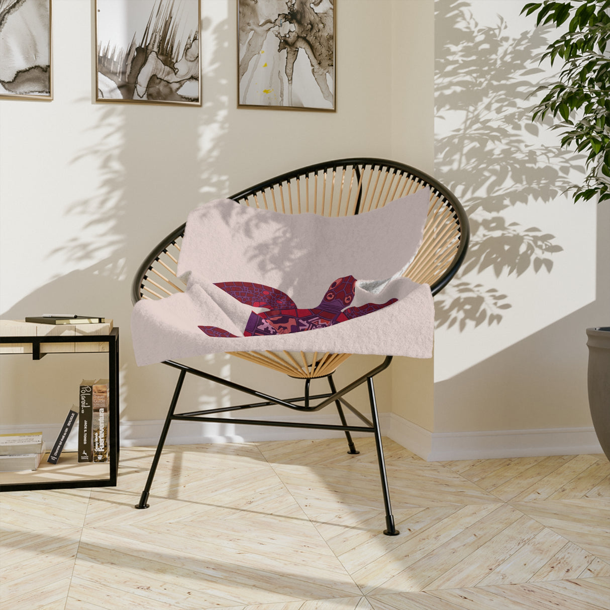 Peach and Purple Sea Turtle-Themed Velveteen Microfiber Blanket - 3 Sizes