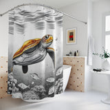 Brown Black n White Sea Turtle Shower Curtains - Coastal Bathroom Decor