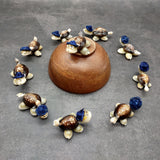 Cowrie Shell Sea Turtle Figurines Dark Blue Hat (3 figures approx. 2+ inches) Cute Cowrie Seashell Sea Turtles for gifts decor & display!