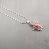 Purple Sea Turtle Necklace Silver Rhinestone Pendant (approx. 16+ inches AROUND) Plum Colored Sea Turtle Jewelry gift for ocean life lovers!