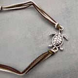 Sea Turtle Charm Bracelet Brown Green White Cord (approx. 5-7+ inches AROUND) Olive Green Brown Sea Turtle String Bracelet Jewelry to gift!