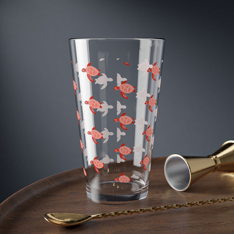 Red And Pink Turtle Pattern Design 16oz Drinkware, Fun Glassware, Great For Sea Turtle Fans.