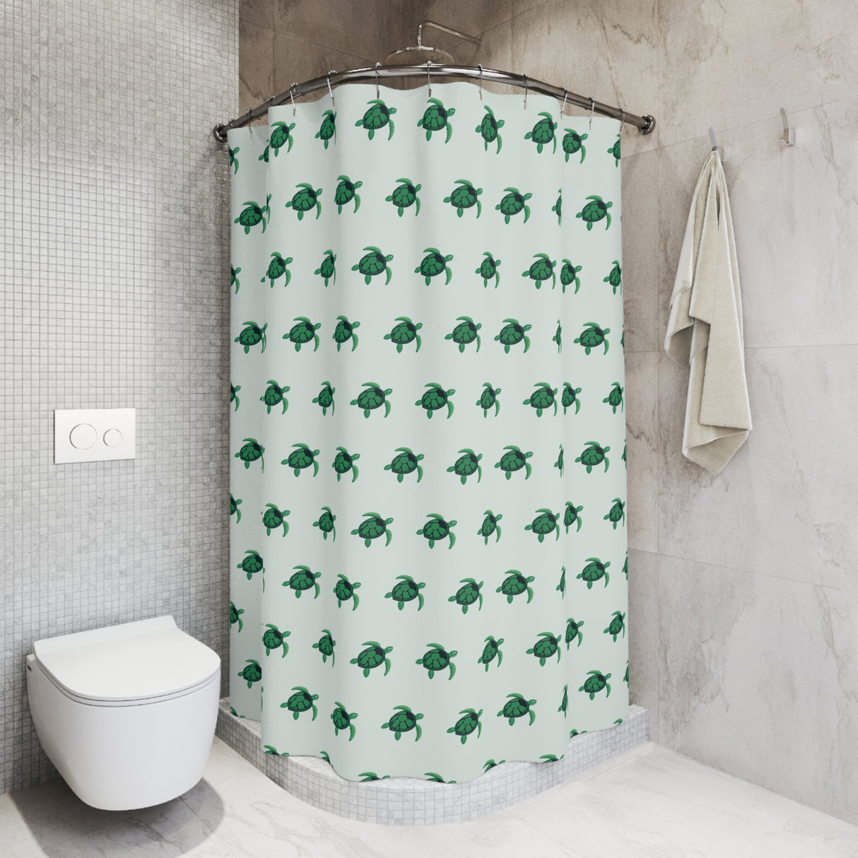 Green and Sea Foam Sea Turtle Shower Curtains - Coastal Bathroom Decor