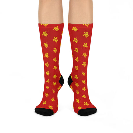 Red and Yellow Sea Turtle Cushioned Crew Socks