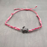 Sea Turtle Bracelet Braided Cord Magenta Pink White (approx. 5-7+ inches AROUND) Rose Blush White Knit String Sea Turtle Bracelet to gift!