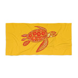 Red and Yellow Tribal Art Sea Turtle Beach Towel