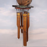 Painted Coconut Sea Turtle Bamboo Wind Chime Green Orange Dots (1 windchime approx. 38 x 6.5 inches) Hanging Turtle Chime for beachy home!