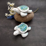 Beach Glass Sea Turtle Blue Green Mosaic Shell Figurine (1 sea turtle approx. 5.5 inches long) Glass Mosaic Shell Sea Turtle for home decor!