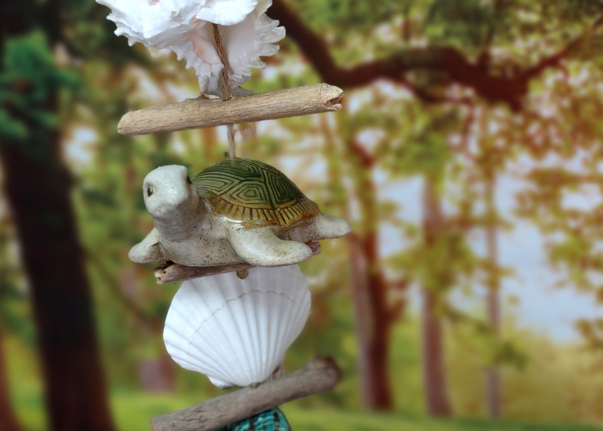 Hanging Nautical Garland Green Glass Float Sea Turtle Shells (1 Garland approx. 24 x 6 inches) Turtle Shells Mobile for beachy home decor!