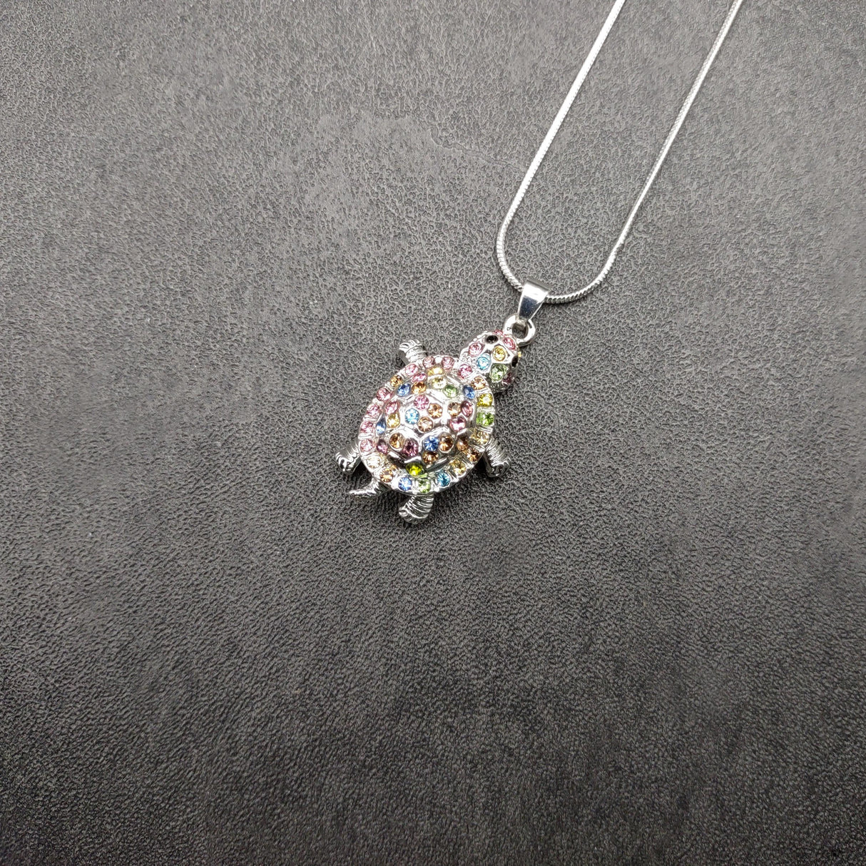 Multi Color Sea Turtle Necklace Rhinestone Pendant (approx. 16+ inches AROUND) Colorful Sea Turtle Jewelry a gift for ocean life enthusiast!