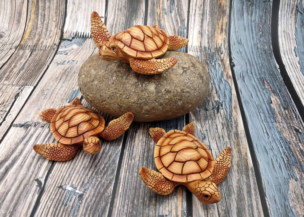Sea Turtle Figurine Brown Wood Style (1 turtle approx. 5+ inches) Resin Sea Turtle Figure for coastal beach home display & decoration!