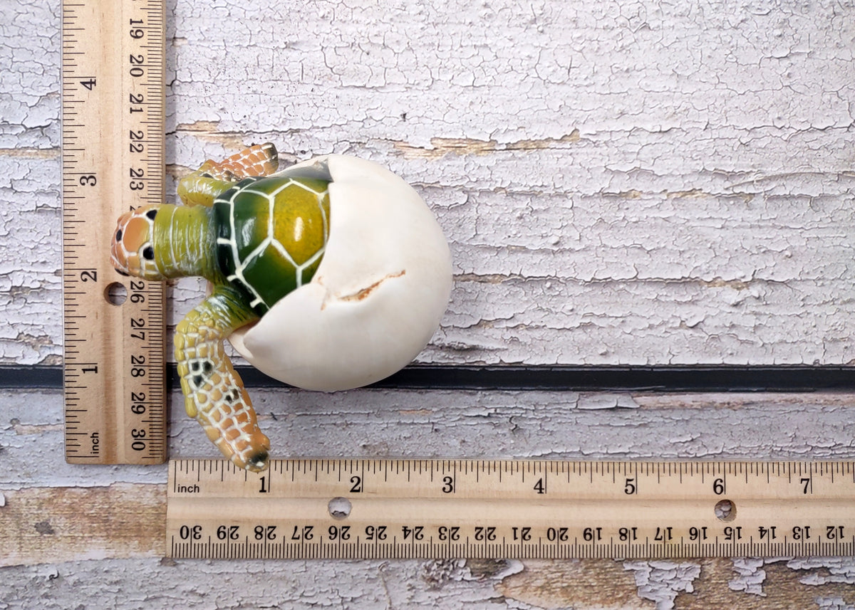Green Baby Sea Turtle Hatching Figure (1 turtle approx. 3+ inches) Green Painted Resin Baby Turtle Egg Figure for coastal home décor!