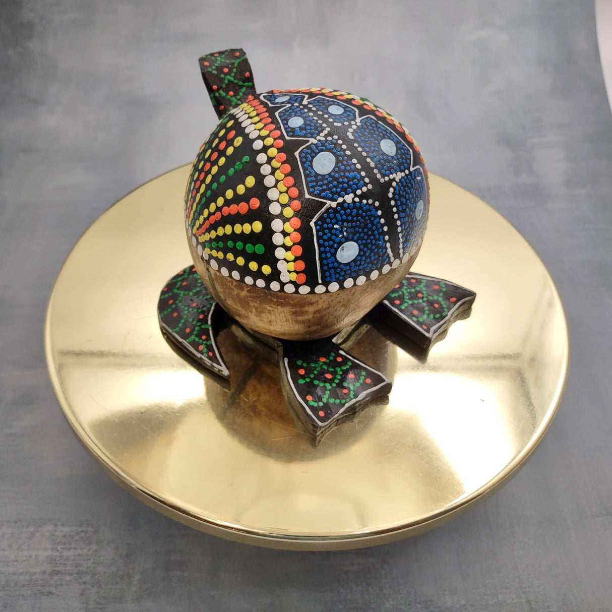 Painted Coconut Sea Turtle Bobblehead Handmade Blue Dot (1 sea turtle approx. 6.5 inches) Painted Coconut Sea Turtle Figure for home décor!