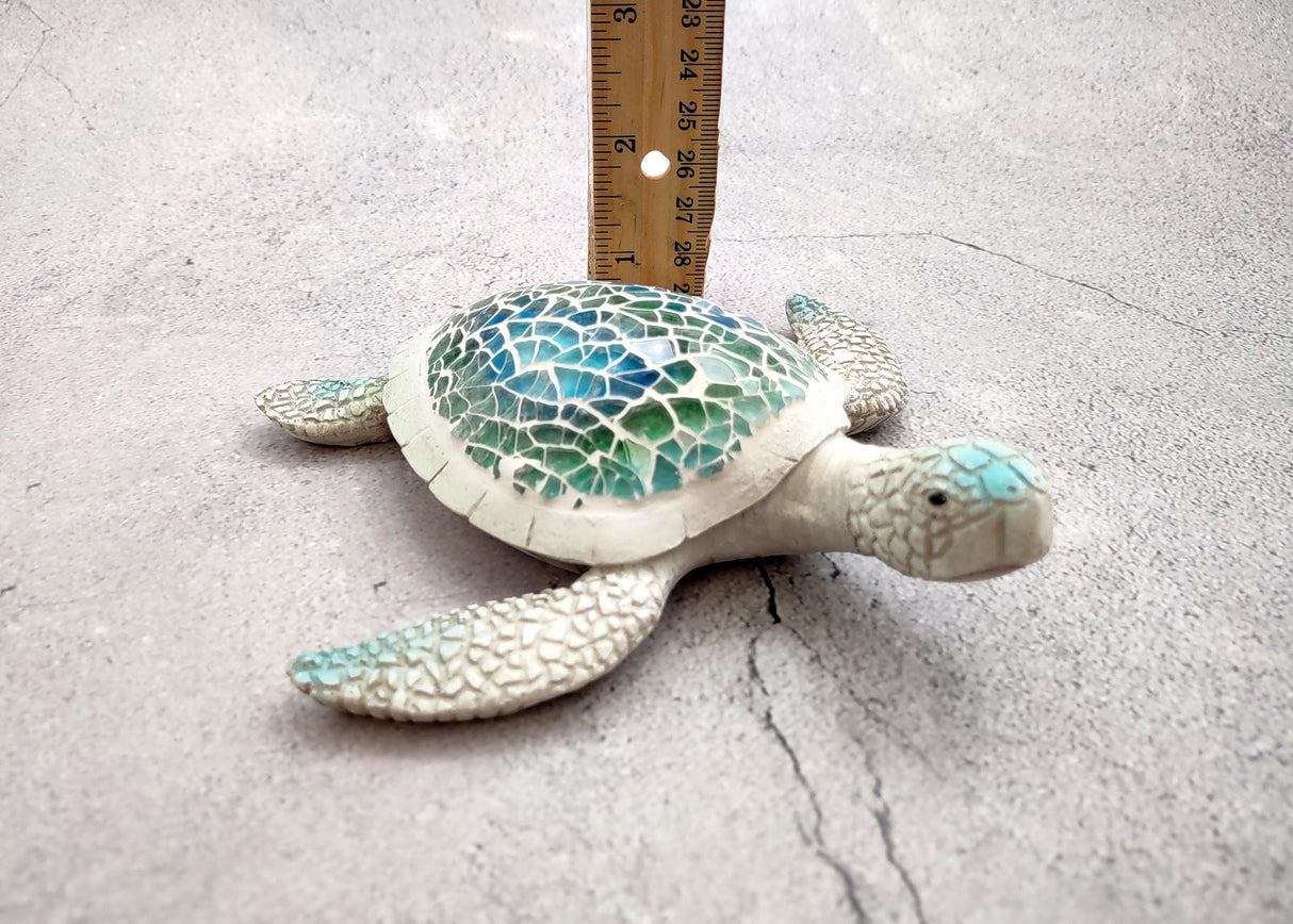 Sea Turtle Blue Green Glass Mosaic Shell Figurine (1 figure approx. 6.25+ inches long) Glass Mosaic Shell Sea Turtle Figure for home decor!