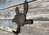 Dark Rust Cast Iron Sea Turtle Wall Hook (1 cast iron hook approx. 6+ inches) Dark Patina Sea Turtle Wall Hanger for coastal home decor!