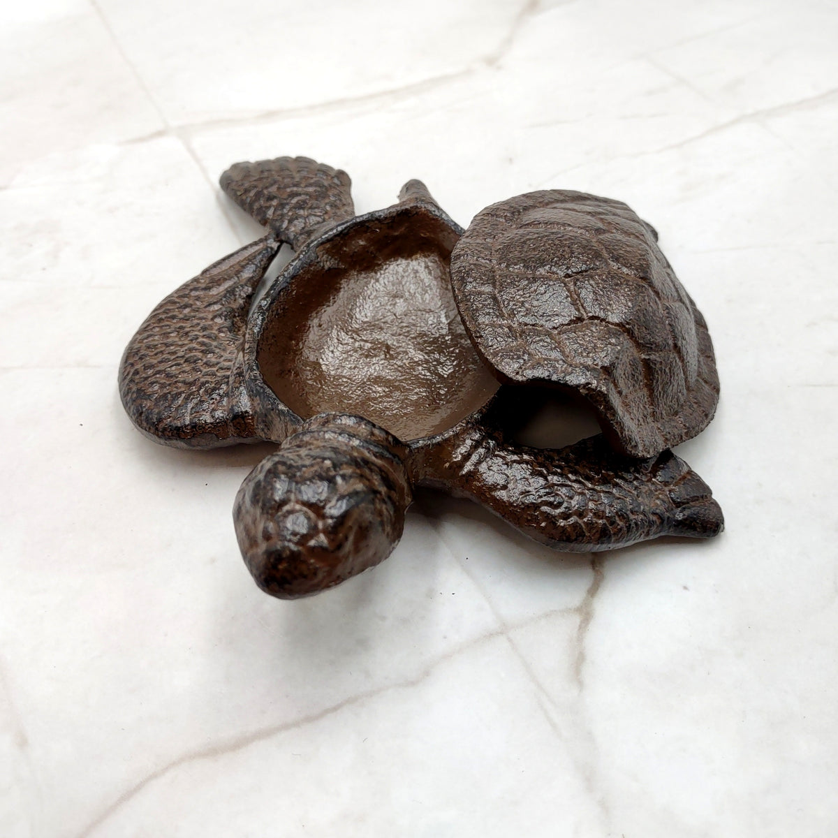 Brown Sea Turtle Key Box With Lid Metal (1 key box approx. 5+ inches) Aged Rust Brown Cast Iron Sea Turtle Box for keys trinkets & gifting!