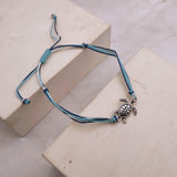 Sea Turtle Charm Bracelet Dark and Light Blue White Cord (approx. 5-7+ inches AROUND) Navy and Baby Blue Sea Turtle String Bracelet to gift!