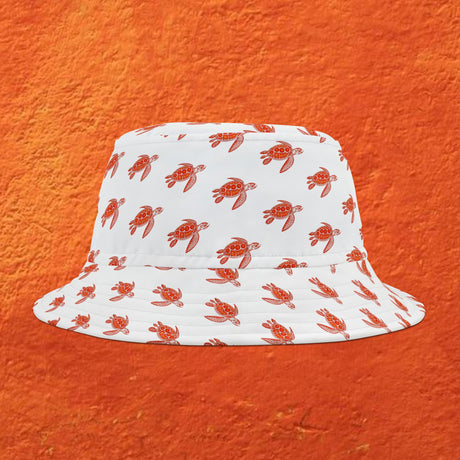 White Red Sea Turtle Pattern Bucket Hat, Summer Accessory, Beachwear, Gift for Sea Turtle Fans - Large Sizes Available