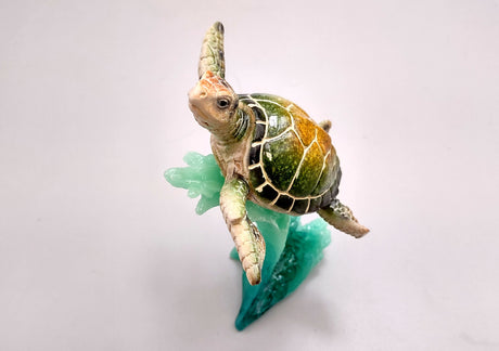 Green Sea Turtle Figurine Riding A Wave (One figure approx. 5+ inches long) Wonderful sea life décor for your home or office!