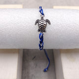 Sea Turtle Bracelet Braided Cord Navy Blue White (approx. 5-7+ inches AROUND) Navy Royal Blue White Knit String Sea Turtle Bracelet to gift!