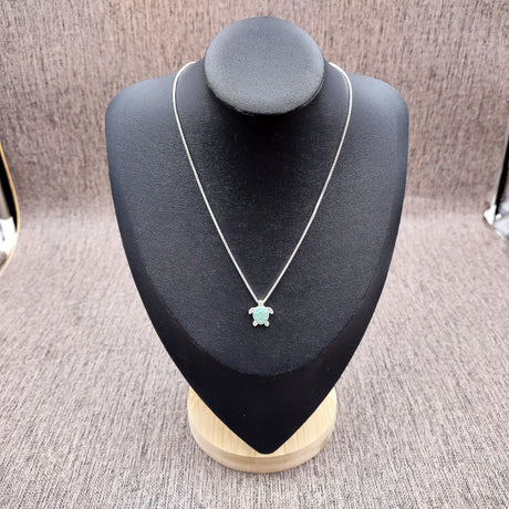 Silver Tone Sea Turtle Pendant Necklace Turquoise Shell with Crystal Accents (approx 16 inches AROUND) Aqua Silver charm for any look.