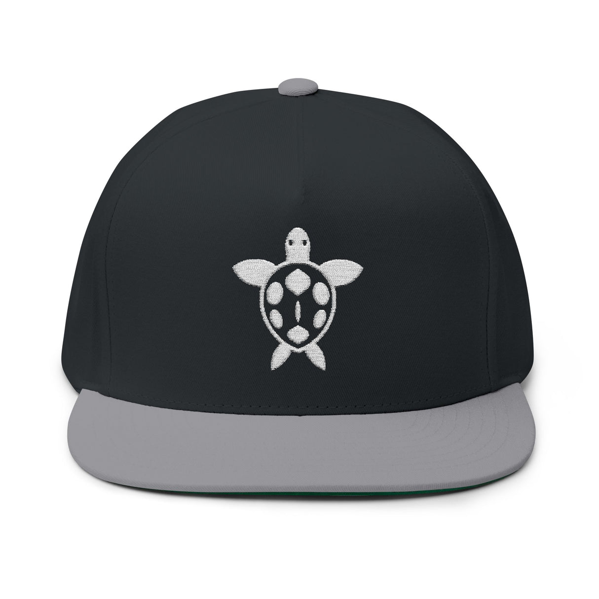 White Sea Turtle Embroidered Flat Bill Cap