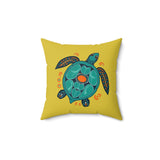 Blue Turtle Boho Sea Turtle Pillow, Faux Suede Pillow, Coastal Home Decor, Boho Accent Cushion, Beach House Accent, Sea Turtle Decor