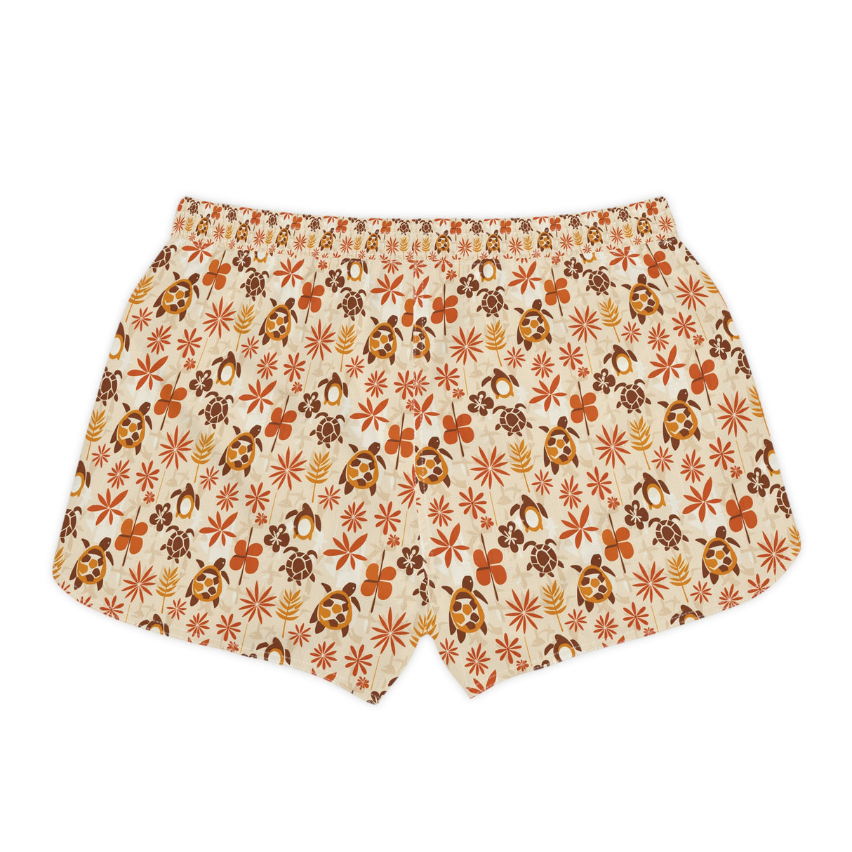 Retro Brown and Orange Tropical Sea Turtle Print Womens Shorts