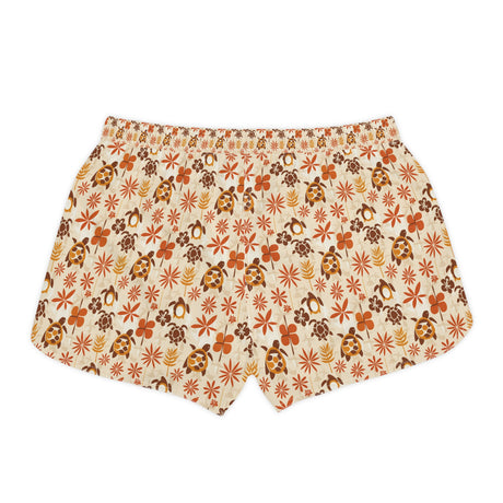 Retro Brown and Orange Tropical Sea Turtle Print Womens Shorts