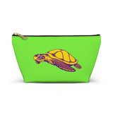 Neon Green Purple and Gold Sea Turtle Print Accessory Pouch