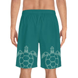 Teal Sea Turtle Print Men's Board Shorts