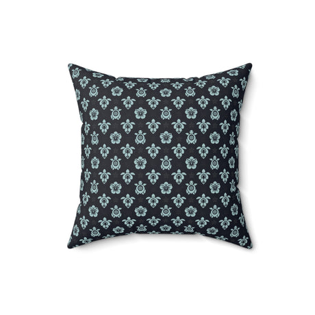 Dark Blue and Orange Tropical Pattern Sea Turtle Faux Suede Pillow - 4 sizes