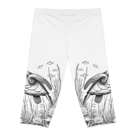 Black and White Sea Turtle Capri Leggings