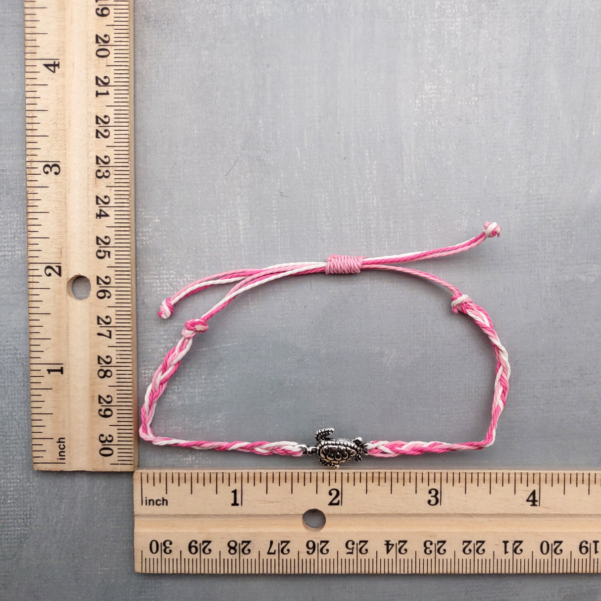 Sea Turtle Bracelet Braided Cord Magenta Pink White (approx. 5-7+ inches AROUND) Rose Blush White Knit String Sea Turtle Bracelet to gift!