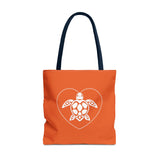 Orange Sea Turtle Heart Tote Bag - 3 sizes