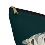 Dark Teal Collage Sea Turtle Print Accessory Pouch