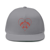 Red Sea Turtle Heart Embroidered Flat Bill Cap