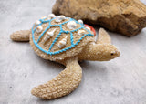 Sandy Sea Turtle Figure With Seashells Net Starfish (1 turtle approx. 5+ inches) Sand Texture Resin Cast Sea Turtle Figure for home decor!