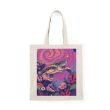 Trippy Purple and Pink Sea Turtle Design Natural Cotton Tote Bag