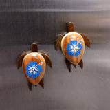 Wooden Sea Turtle Magnet Blue Hibiscus Flower (1 magnet approx. 2+ inches) Wood Sea Turtle Magnet gift for fridges cabinets doors!