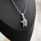 Aqua Rhinestone Sea Turtle Pendant Necklace (approx. 16+ inches AROUND) Teal Sea Turtle Jewelry a gift for ocean & sea turtle enthusiast!