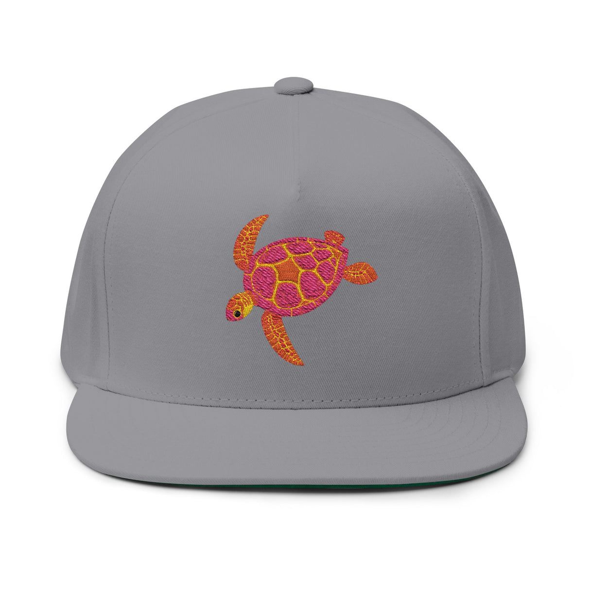 Pink Red and Orange Embroidered Sea Turtle Flat Bill Cap