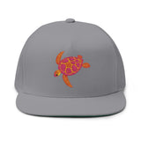 Pink Red and Orange Embroidered Sea Turtle Flat Bill Cap