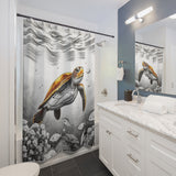 Brown Black n White Sea Turtle Shower Curtains - Coastal Bathroom Decor