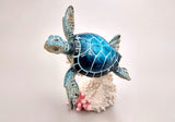 Blue Sea Turtle Figurine on Coral Painted Resin (1 turtle approx. 5+ inches) Blue Painted Resin Turtle on Coral for coastal home décor!